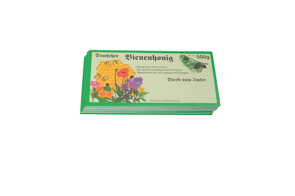 Etikett "Deutscher Bienenhonig" (grün, gummiert) 500 g