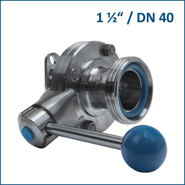 Scheibenventil DN40 mit 1 1/2" Quetschhahnflansch inkl. Langlochdichtung